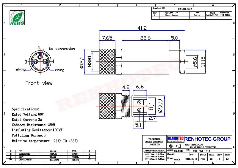 Elecbee 5PCS M8 3 Pin Connector A Code Industrial Circular Connector Straight Female Assemble Type Plug Non-Shield Connector Panel Receptacles Front Mount, Outdoor Waterproof IP67 - Image 5